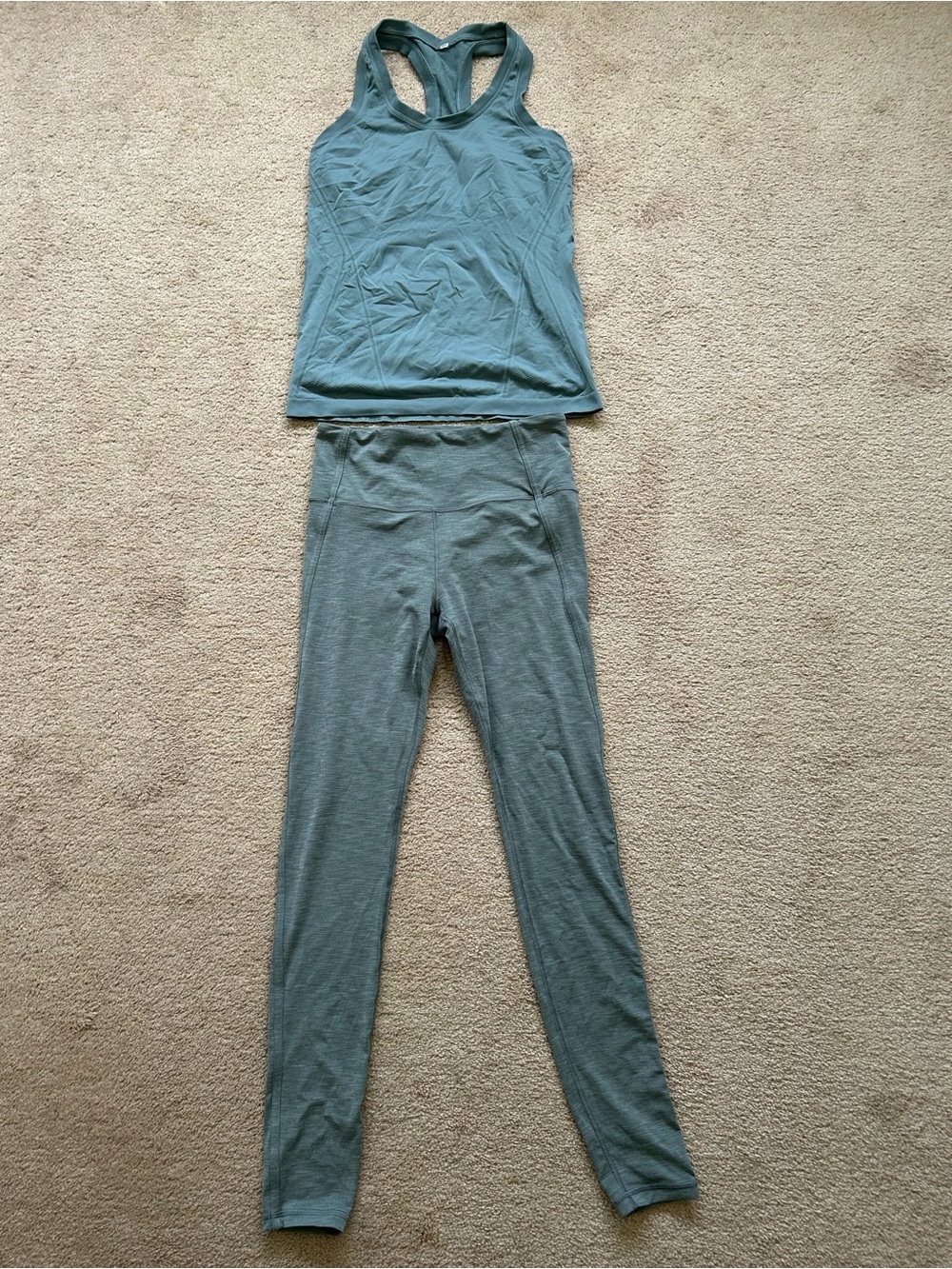 Athleta Slate Green Racerback Tank and High-Waist Leggings Set